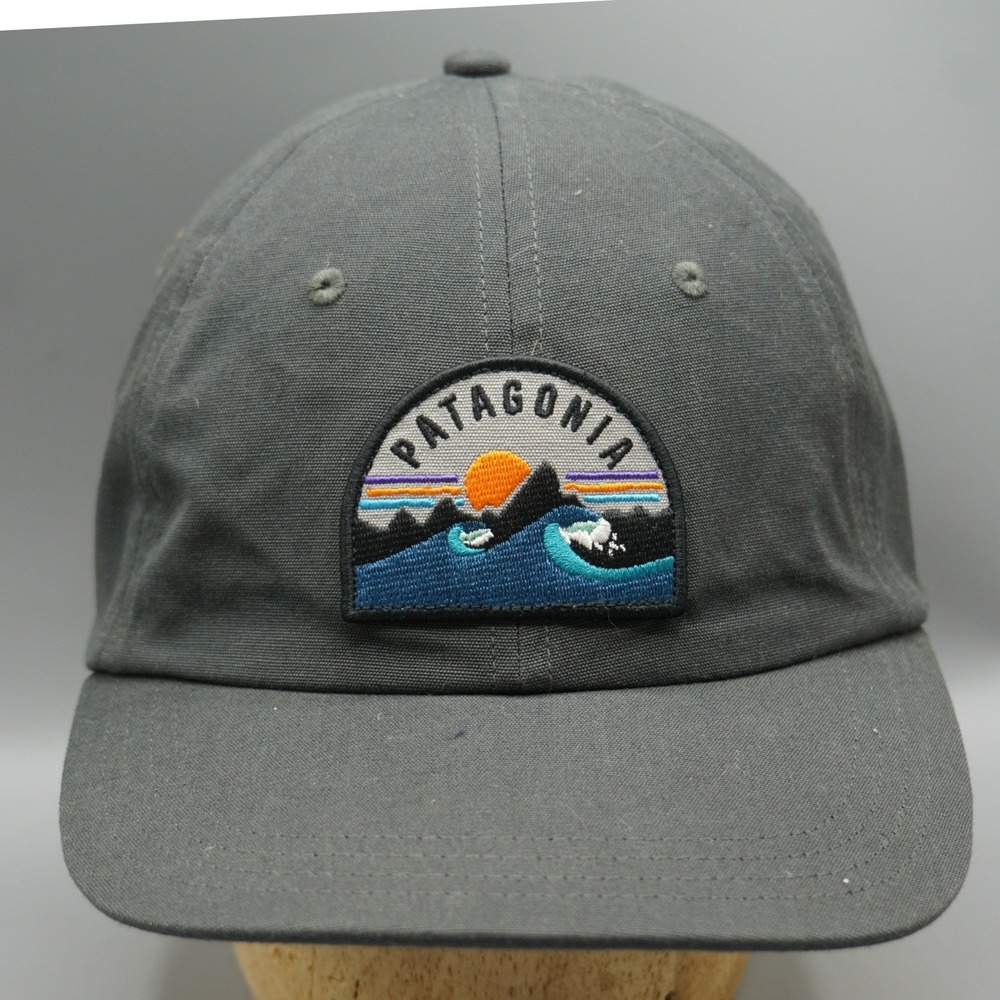 Patagonia P-6 Label Trad Cap Grey Adjustable Hat Sunset Wave Patch Baseball Hat